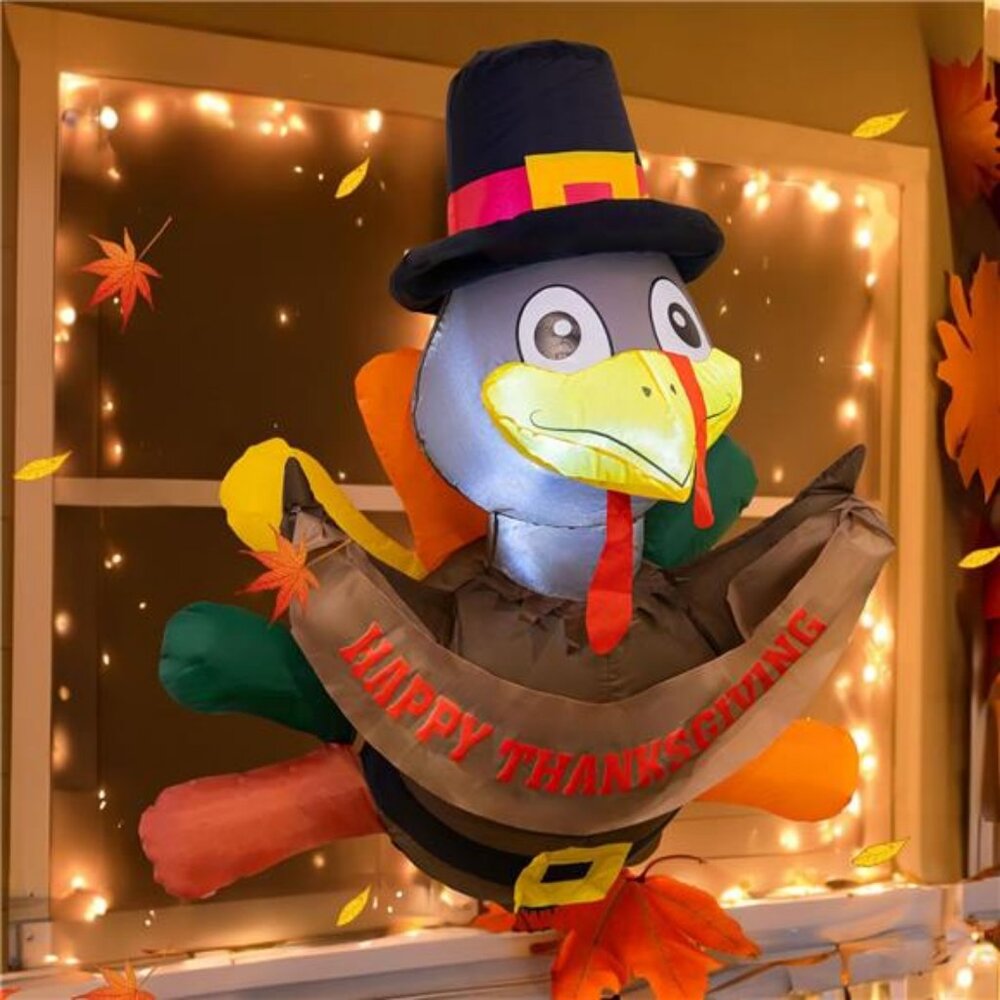 3.5 FT Thanksgiving Inflatable Decorations Outdoor Turkey Broke Out from Window